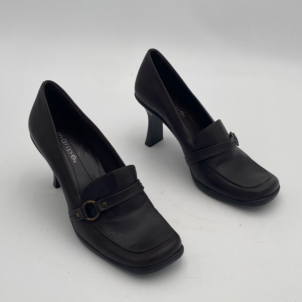 Vintage Maripe Brown Women Heels 6 pump leather slip on office casual retro Y2K